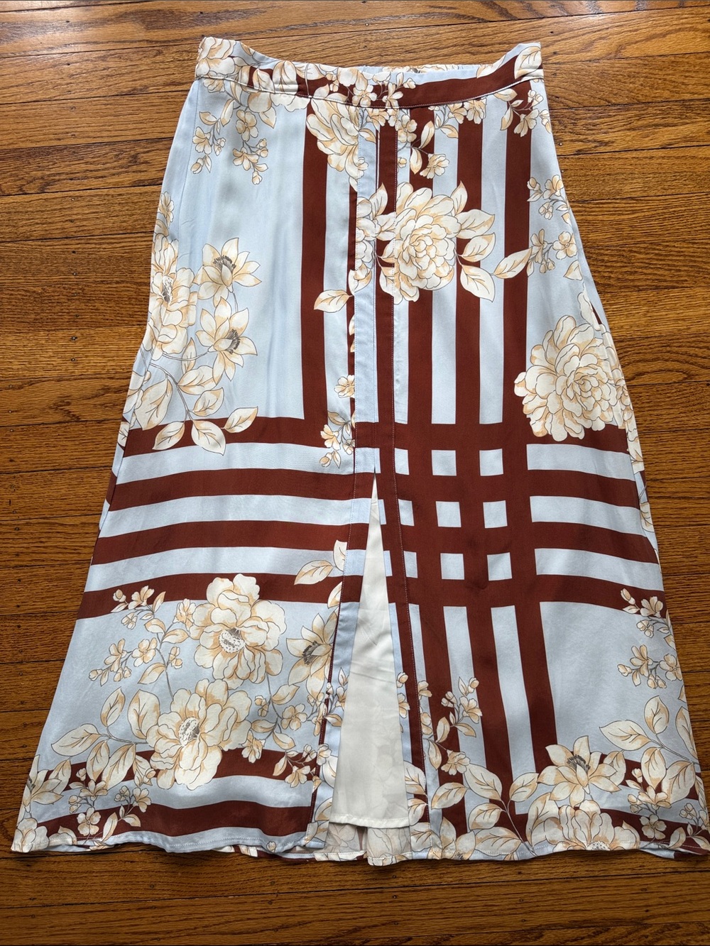 Cartolina Floral Panel Midi Skirt in Light Blue and Rust NWOT